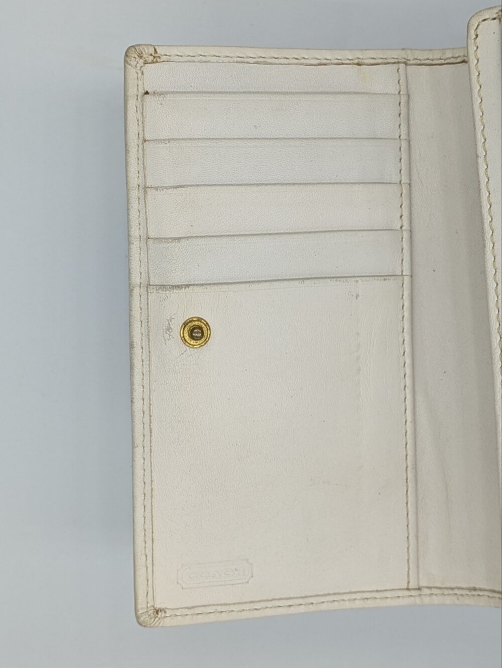 Coach Signature Wallet Khaki Canvas White Perforated Leather Trim Zip Folding - Picture 14 of 16